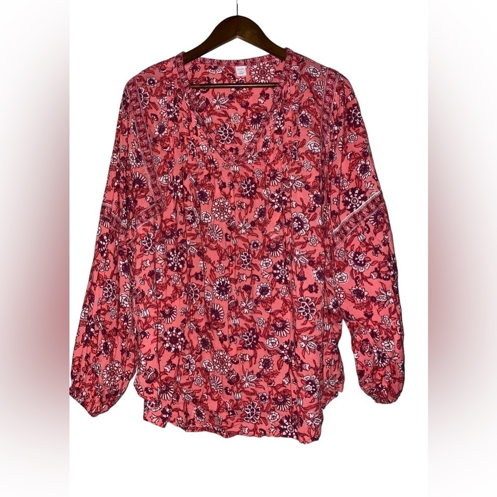 Old Navy Women Oversize Floral Print Split Neck Plus Size Poet Blouse XXL